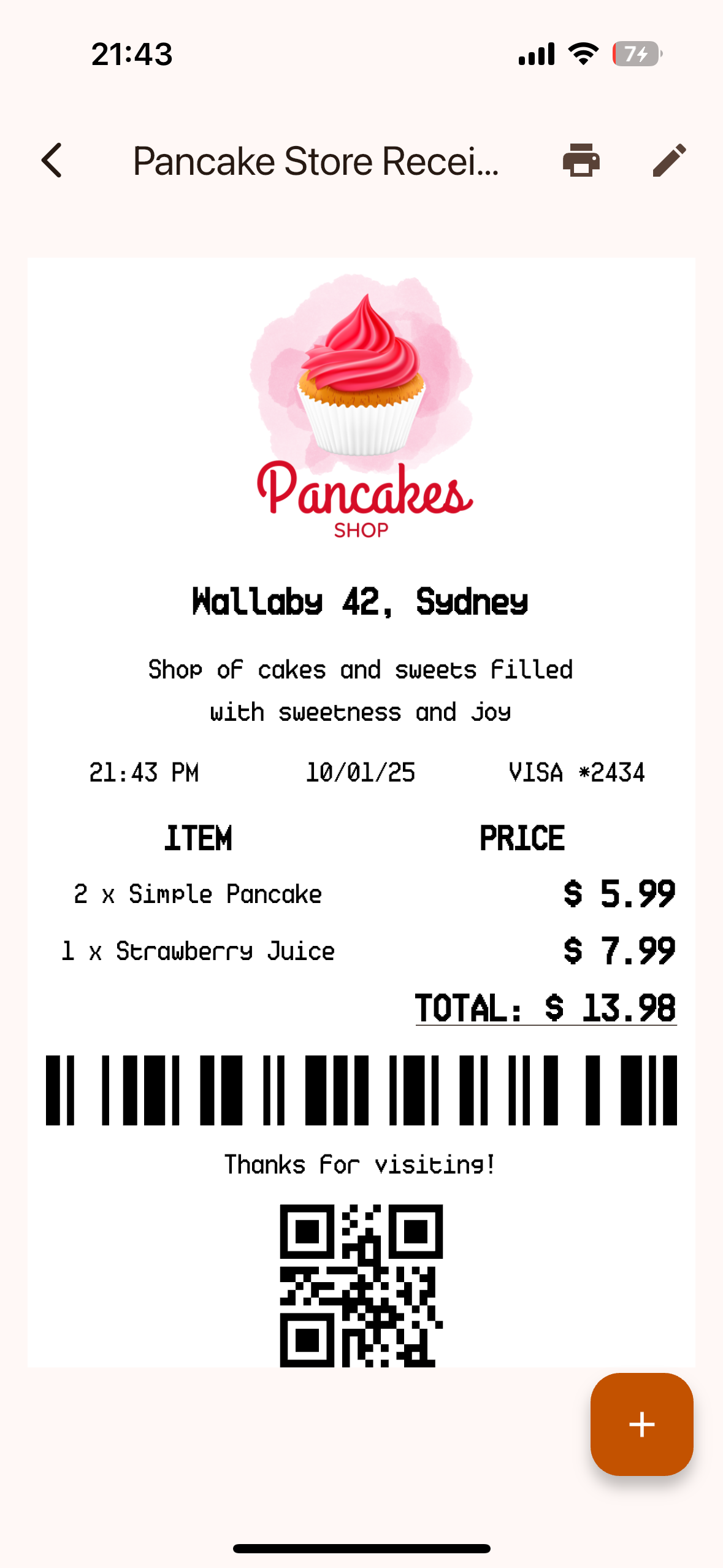 POS Ticket Editor on mobile — receipt preview